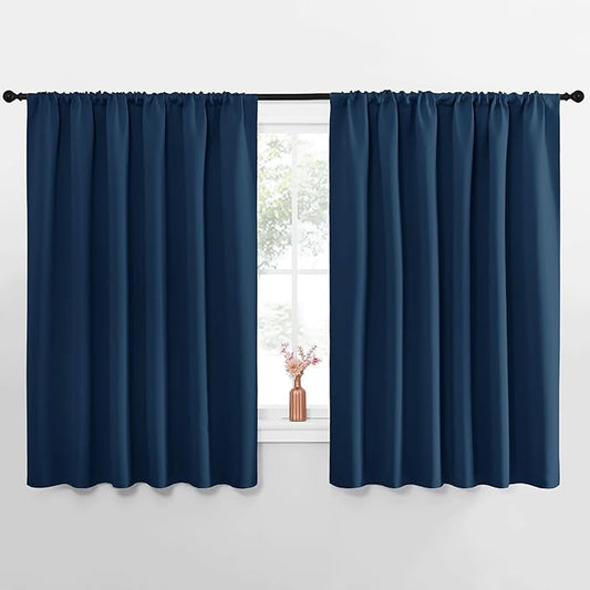 NICETOWN Blackout Curtains for Bedroom, Blackout Curtain Panels, Moroccan Blue, 1 Pair, 62 by 63-inch, Window Treatment Energy Saving Thermal Insulated Solid Rod Pocket Blackout Drapes/Draperies