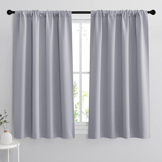 RYB HOME Blackout Curtains for Bedroom Living Room 63 inches Long, Thermal Insulated Privacy Rod Pocket Drapes for Nursery Office Home Theater, Width 34 by Length 63, Silver Grey, 2 Panels