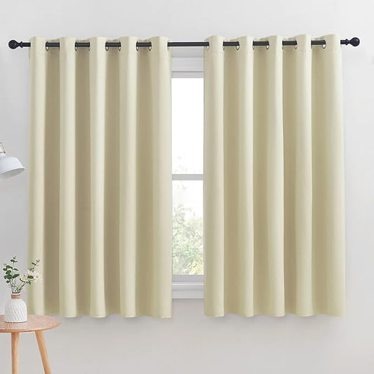 NICETOWN Room Darkening Curtain Panels for Cafe, Thermal Insulated Grommet Room Darkening Draperies/Drapes for Window (Beige, 2 Panels, W70 x L63 -inch)