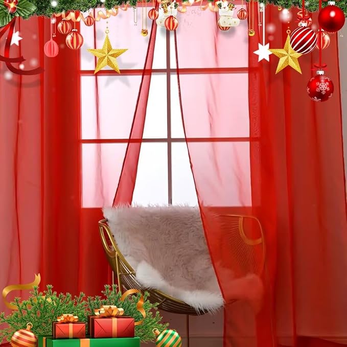 SpaceDresser Basic Rod Pocket Sheer Voile Window Curtain Panels White 1 Pair 2 Panels 70 Width 84 Inch Long for Kitchen Bedroom Children Living Room Yard(Red,70 W x 84 L)
