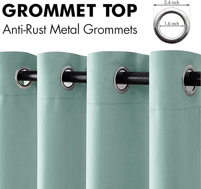 MIULEE Blackout Room Darkening Curtains Thermal Insulated Drapes Solid Window Treatment Set Grommet Top Light Blocking Curtain for Living Room/Bedroom 2 Panels 52 x 84 inch Length Aqua