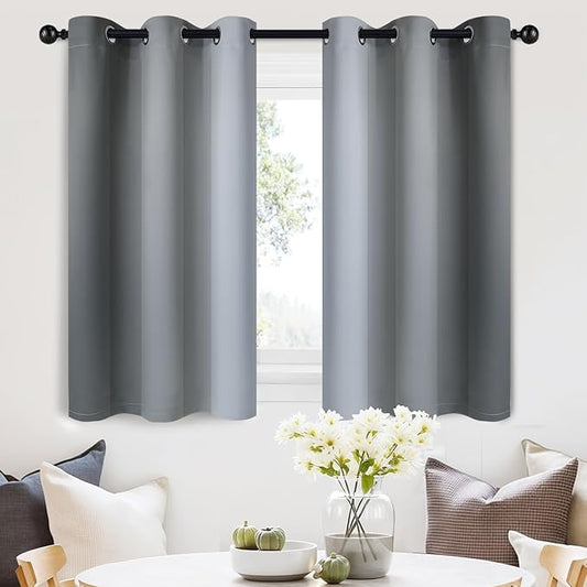 SimpleHome Ombre Room Darkening Curtains 36 inches Length for Bedroom,Grommet Gradient Light Blocking Grey Gradient Window Curtains for Living Room,2 Panels, 42x36 inches