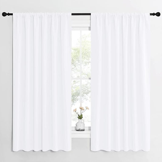 NICETOWN White Curtains, 50% Light Blocking Curtain Panels for Bedroom, Home Decoration Easy-Care Solid Rod Pocket Draperies/Drapes, Window Covering for Kitchen (2 Panels, 62 by 63, White)