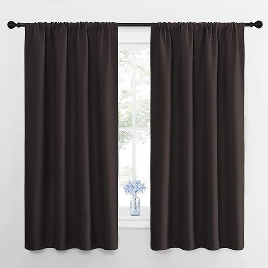 NICETOWN Blackout Curtain Panels 63 inches - Triple Weave Microfiber Energy Saving Thermal Insulated Solid Rod Pocket Blackout Curtains for Bedroom (1 Pair, 42 inches by 63 Inch, Toffee Brown)