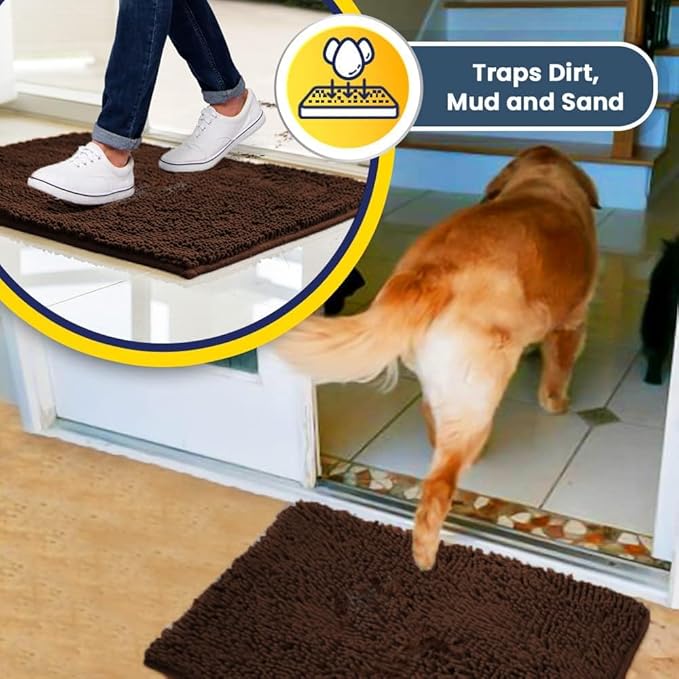 Muddy Mat® | Super Absorbent Door Mat Indoor, Microfiber Quick Dry Chenille Entryway Rug, Non-Slip Front Door Mat, Indoor Mats for Entryway, Machine Washable Pet Rug, Chocolate Brown 3ft x 8ft