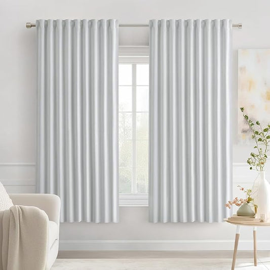 MIULEE Greyish White Back Tab Blackout Curtains 63 Inches Long 2 Panels Set for Living Room Bedroom Privacy, Rod Pocket/Pinch Pleat Thermal Insulated Room Darkening Pleated Light Blocking Drapes