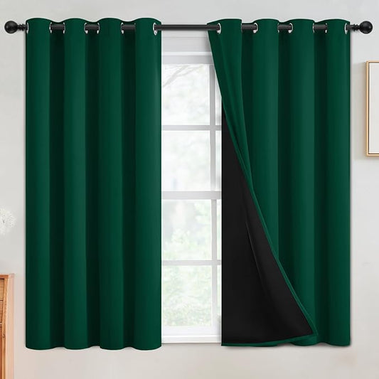 SimpleHome 100% Blackout Curtains for Bedroom,Thermal Insulated Dark Green Grommet Window Drapes Room Darkening Curtains for Living Room with Black Back,52 x 54 Inch,2 Panels