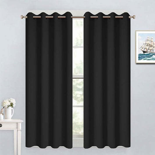 Yakamok Blackout Curtains for Bedroom - Grommet Thermal Insulated Room Darkening Curtains for Living Room, Set of 2 Panels (52 x 54Inch, Black)