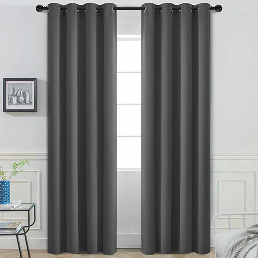 Yakamok 108 Inch Long Blackout Curtains for Bedroom, Thermal Insulated Room Darkening Curtains, Light Blocking Blackout Drapes for Living Room- 2 Panels,52x108 Inch, Charcoal Grey