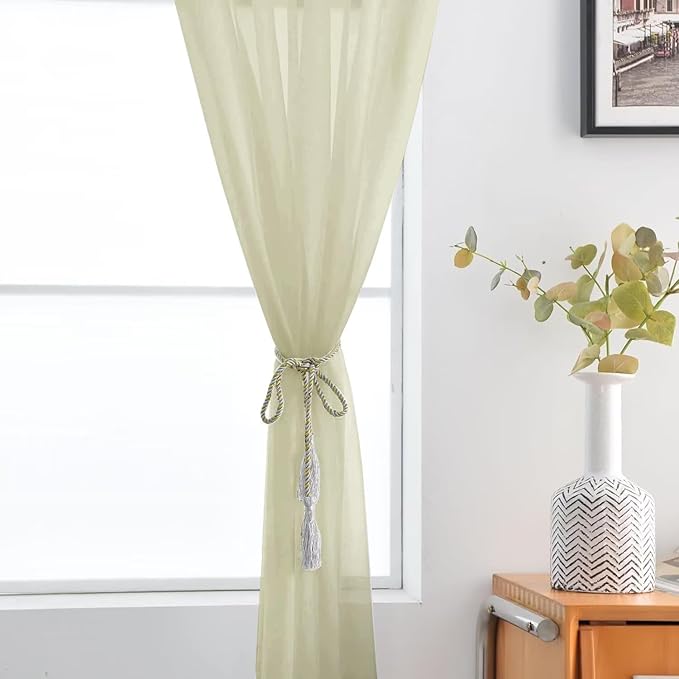 SpaceDresser Basic Rod Pocket Sheer Voile Window Curtain Panels Sage Green 1 Pair 2 Panels 52 Width 54 Inch Long for Kitchen Bedroom Children Living Room Yard（Sage Green, 52W x 54L）