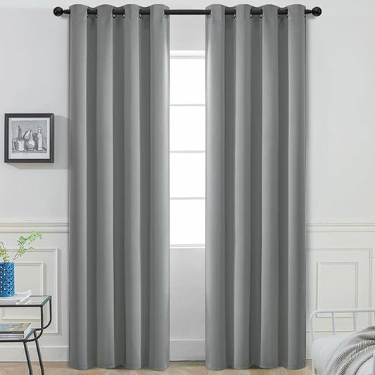 Yakamok Dove Grey Room Darking 84 Inch Length 2 Panel Sets for Livingroom Dining Room Darkening Thermal Insulated Bay Window Hotel Modern Elegant Black Out Sunblock Curtins/Bedroom,52 x 84 Inches