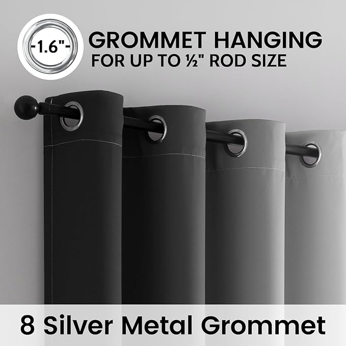 SimpleHome Ombre Room Darkening Curtains for Bedroom, Gradient Black to Grey White Light Blocking Thermal Insulated Grommet Window Curtains/Drapes for Living Room,2 Panels, 52x54 inches Length