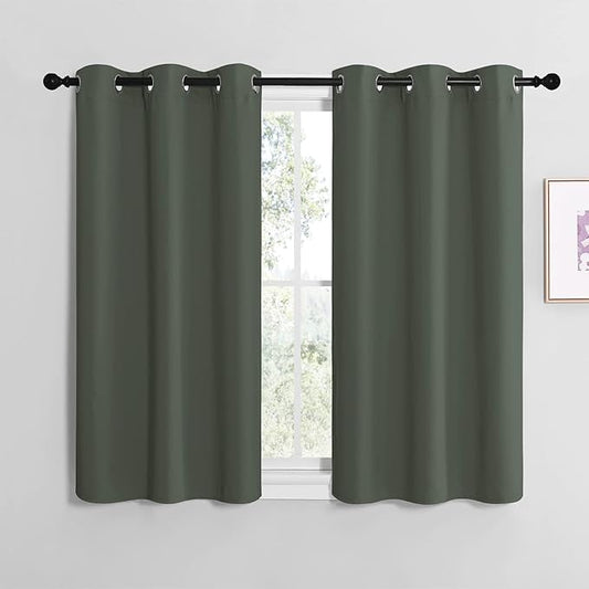 NICETOWN Modern Blackout Short Curtains, Thermal Insulated and Privacy Room Darkening Drape Panels for Boy's Guest Room Door Small Short Window (Dark Mallard, 2 Panels, W42 x L40 -Inch)