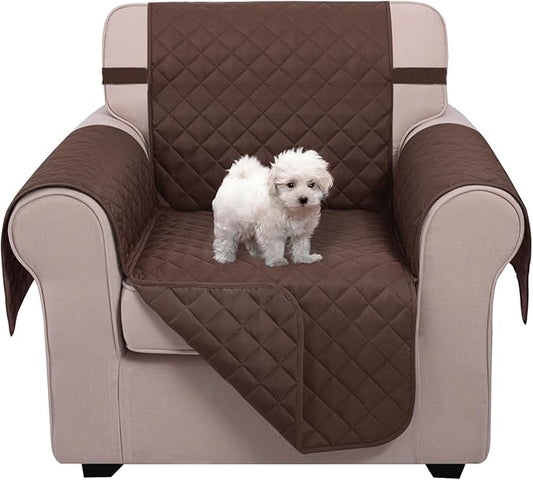 U-NICE HOME Reversible Oversized Chair Covers Quilted Water Repellent Pet Protectors with Elastic Straps(28''Armchair, Chocolate/Chocolate)