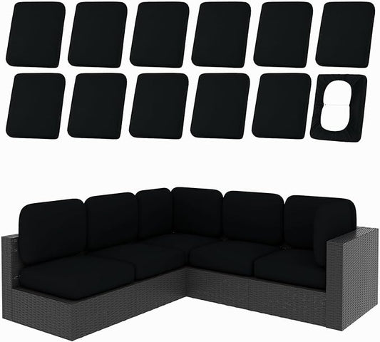 hyha 12Pcs Patio Cushion Covers, Stretch Outdoor Couch Cushion Covers Replacement, Washable Outdoor Chair/Sofa Slipcovers for Patio Furniture Cushions Protector with Elastic Bottom(Black,Cover Only)