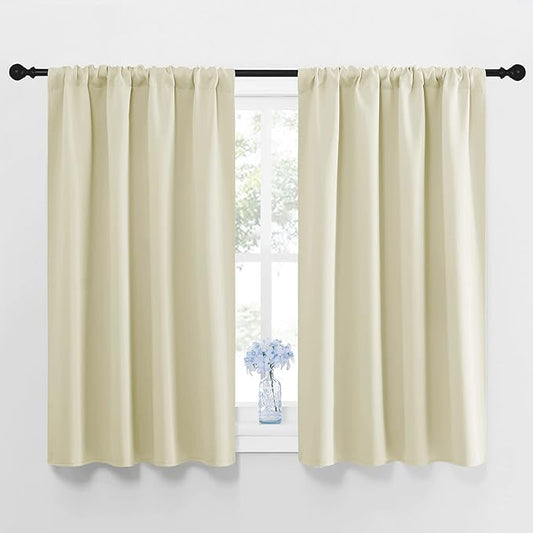 NICETOWN Blackout Curtains for Bedroom, Home Decorations Thermal Insulated Solid Rod Pocket Blackout Drapes for Cafe (Beige, One Pair, 42 x 48-inch)