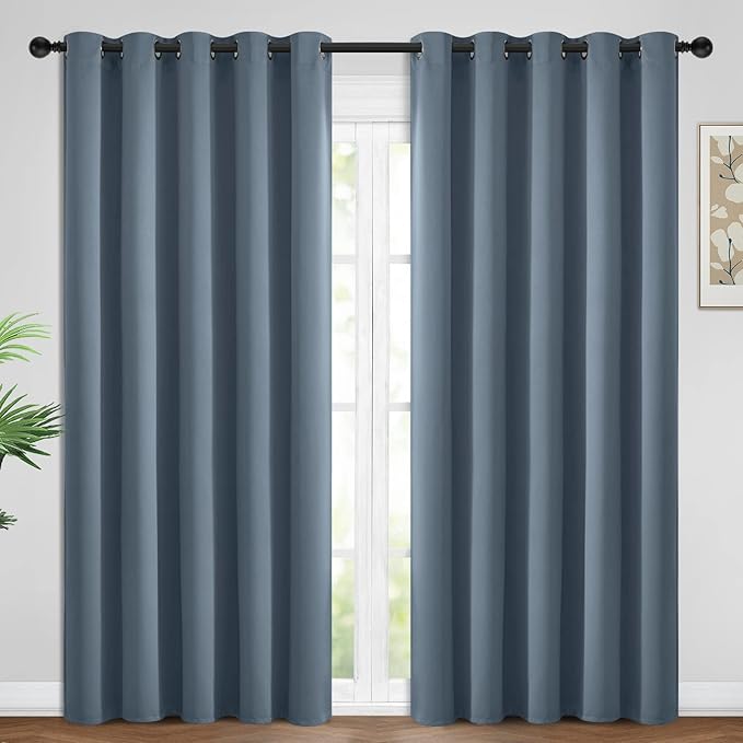 Yakamok Blackout Curtains Room Darkening Thermal Insulated Window Panels,Solid Grommet Top Drapes for Bedroom/Living Room(62Wx84L, Stone Blue, 2 Panels)
