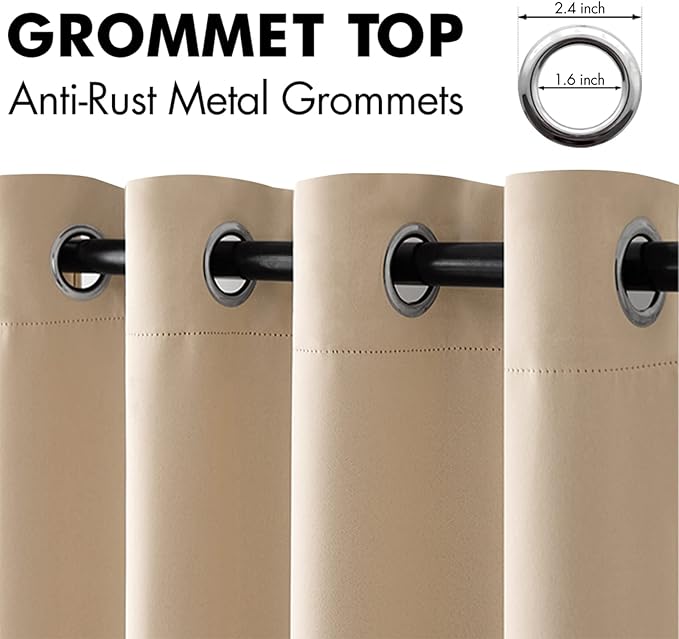 MIULEE Room Darkening Extra Long Curtains Thermal Insulated Drapes Solid Window Treatment Set Grommet Top Light Blocking Blackout Curtain for Living Room/Bedroom 2 Panels 52 x 120 inch Beige