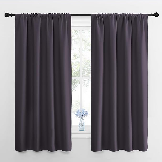NICETOWN Kitchen Curtains, Short Blackout Drapes, Greyish Purple, 42" Wide by 54" Long, 2 PCs, Thermal Insulated Blackout Curtain Panels for Kids Room, Play Room