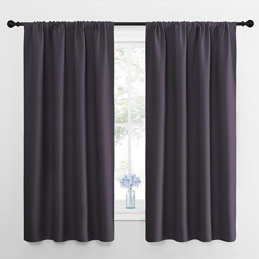 NICETOWN Kitchen Curtains, Short Blackout Drapes, Greyish Purple, 42" Wide by 54" Long, 2 PCs, Thermal Insulated Blackout Curtain Panels for Kids Room, Play Room