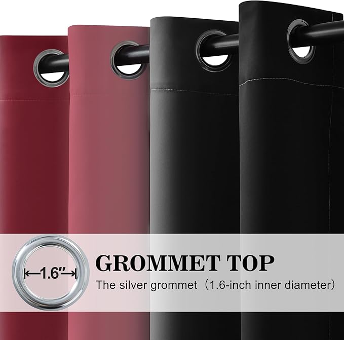 Yakamok Blackout Ombre Burgundy and Black Curtains for Bedroom, Gradient Room Darkening Curtains, Grommet Thermal Insulated Light Blocking Window Drapes/Curtain for Living Room,52 x 54 Inch,2 Panels