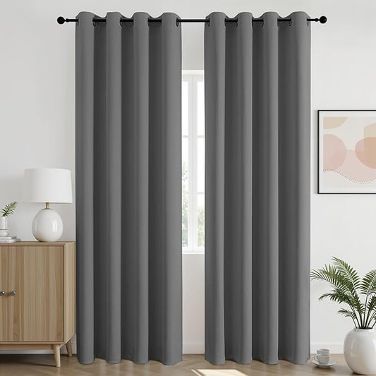 Joydeco Blackout Curtains 90 Inch Length 2 Panels Set, Thermal Insulated Long Curtains& Drapes 2 Burg, Room Darkening Grommet Drapes for Bedroom Living Room Window (Light Grey, W52 x L90 Inch)