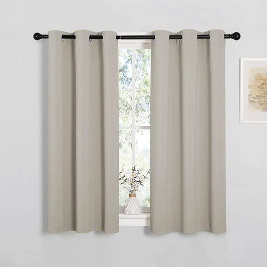NICETOWN Natural Blackout Shack Curtains Noise Reducing, Thermal Insulated and Privacy Room Darkening Drape Panels for Boy's Guest Room Door Small Short Window (2 Panels, W34 x L48 -Inch)