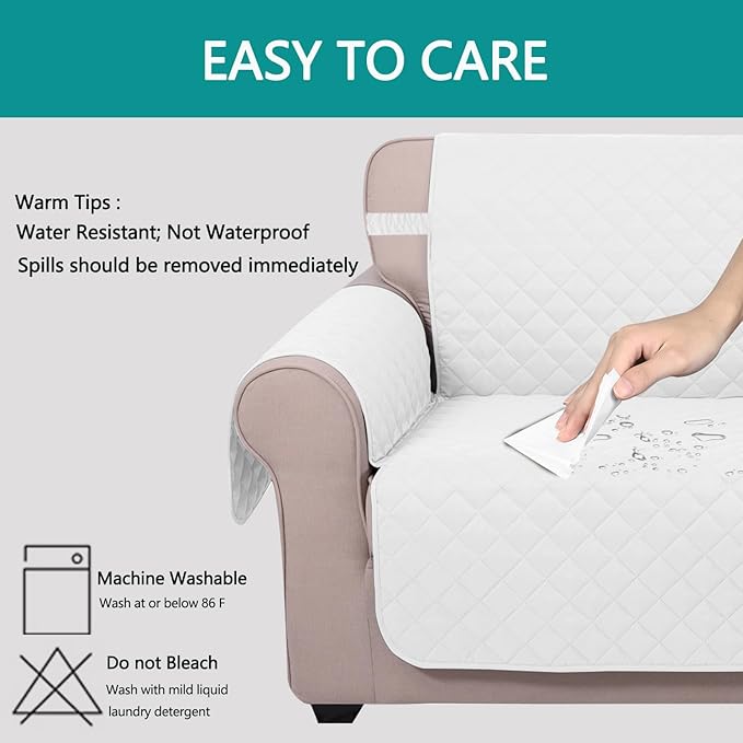 U-NICE HOME Futon Sofa Covers Reversible Slipcover Armless Couch Cover Water Resistant (White/White)