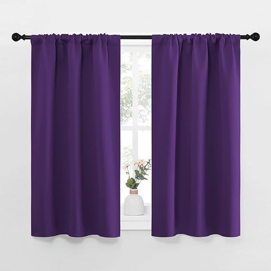 NICETOWN Kitchen Curtains Blackout Drapes & Curtains, Energy Smart Window Treatment Curtain Panels for Bedroom (Royal Purple, 34 in x 45 in (W x L), Set of 2)