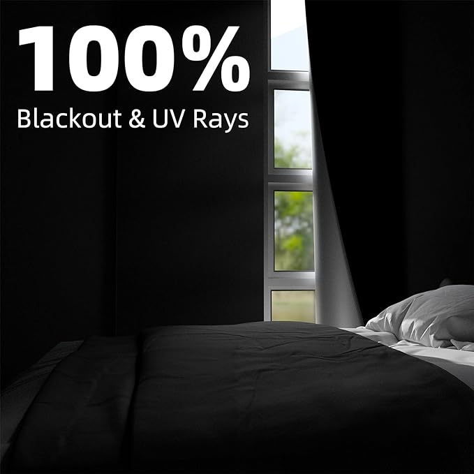 NIGHTON Portable Blackout Curtains 60"×70", Strong Hook and Loop Tape Strips with Adhesive, Cuttable Blackout Window Cover, 100% Black Out Material Blinds for Baby Nursery or Travel - Black
