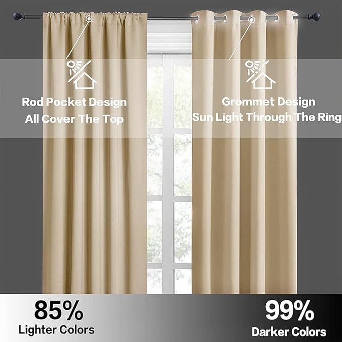 RYB HOME Extra Wide Curtains for Bedroom Living Room 63 inches Long, Thermal Insulated Privacy Drapes for Nursery Home Theater Dining Room, Width 62 by Length 63, Biscotti Beige, 2 Panels