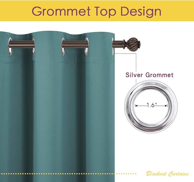 NICETOWN Blackout Window Curtains 60 inch Length 2 Panels, 34 x 60 Inch, Sea Teal, Grommet Top Room Darkening Thermal Insulated Solid Vertical Drapes for Bedroom/Kid Room