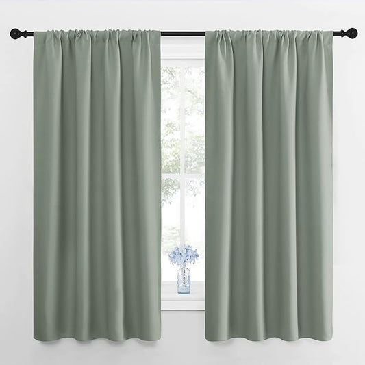NICETOWN Window Curtains Blackout Drapes - Thermal Insulated Solid Rod Pocket Blackout Curtains/Draperies for Living Room (Greyish Green, One Pair, 42 by 63-Inch)