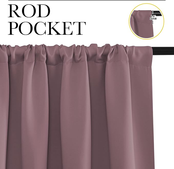 NICETOWN 2 Panels Blackout Curtains, Rod Pocket Thermal Insulated Drapes 84 inches Long, Easy-Care Modern Home Decoration Sunshades for Guest Room, Living Room, Office, 62 x 84 Inch, Dry Rose