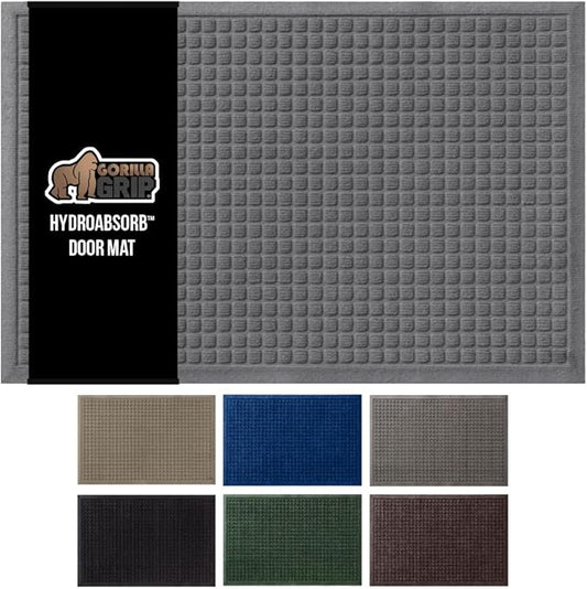 GORILLA GRIP® Ultra Absorbent Front Door Mat Outside Entrance, 72x24, Traps Dirt and Moisture, HydroABSORB Indoor Outdoor Doormat Holds Up to 2.75 Cups Water, Stain and Fade Resistant Welcome Mat Grey