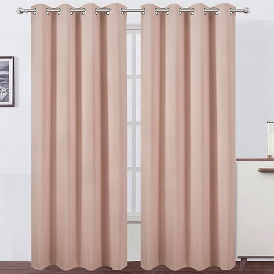 LEMOMO Blackout Curtains 66 x 95 inch/Blush Curtains Set of 2 Panels/Thermal Insulated Room Darkening Bedroom Curtains