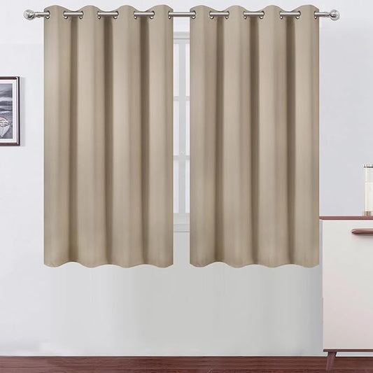 LEMOMO Khaki Thermal Blackout Curtains/52 x 54 Inch/Set of 2 Panels Room Darkening Curtains for Bedroom