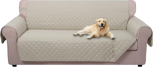 U-NICE HOME 4 Seater Sofa Cover 91 Inch Large Couch Covers for 4 Cushion Couch with Elastic Straps Water Resistant Furniture Protector Cover for Pets Cat (Sofa XX-Large, Beige/Beige)
