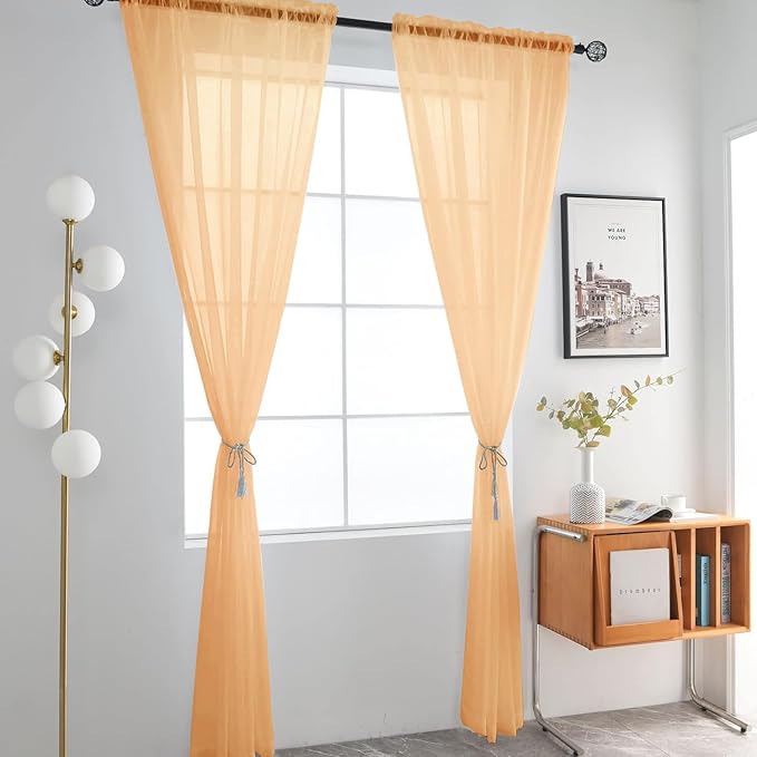SpaceDresser Beige Sheer Curtains 4 Panels Rod Pocket Semi-Sheer Curtain 72 Inches Long Light Filtering Voile Window Drapes for Bedroom Living Room Kitchen, Each 52W x 72L
