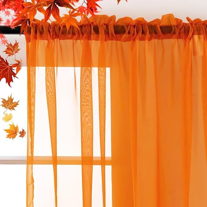 SpaceDresser Basic Rod Pocket Sheer Voile Window Curtain Panels White 1 Pair 2 Panels 60 Width 84 Inch Long for Kitchen Bedroom Children Living Room Yard(Orange,60 W x 84 L)