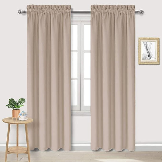 DWCN Blackout Curtains for Living Room Thermal Insulated, Energy Saving & Noise Reducing Bedroom Curtains, Camel, W 42x L 84 Inch, Set of 2 Rod Pocket Curtain Panels