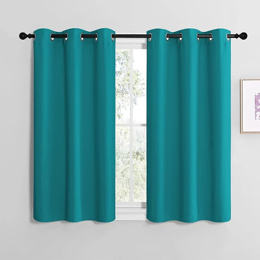 NICETOWN ROM Darkening Curtains 40 inch Length 2 Panels, Thermal Insulated Grommet Blackout Curtains for Modern Casual Elegant Bedroom Kids Room Theme Decoration (Peacock Teal, 2 Pieces, W42)