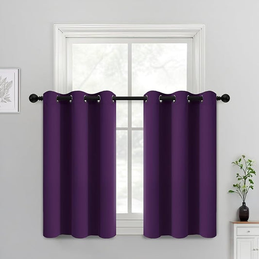 Yakamok Purple Blackout Curtains for Bedroom,Thermal Insulated Blackout Grommet Top Drapes Short Curtains for Living Room,38x36 Inch, 2 Panels