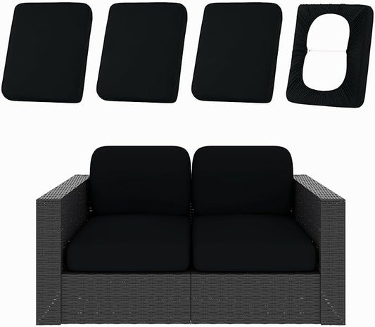 hyha 4Pcs Patio Cushion Covers, Stretch Outdoor Couch Cushion Covers Replacement, Washable Outdoor Chair/Sofa Slipcovers for Patio Furniture Cushions Protector with Elastic Bottom(Black,Cover Only)