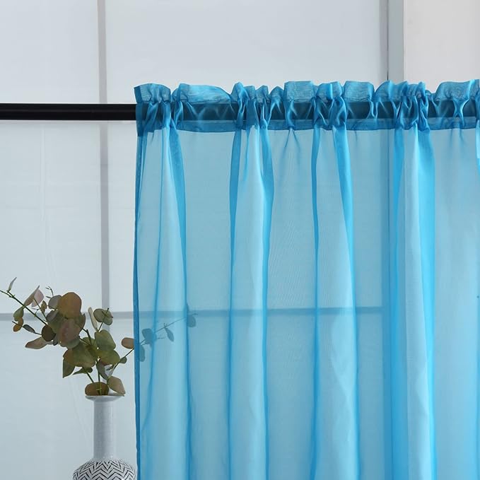 SpaceDresser Basic Rod Pocket Sheer Voile Window Curtain Panels Cyan Blue 1 Pair 2 Panels 52 Width 84 Inch Long for Kitchen Bedroom Children Living Room Yard(Cyan Blue,52 W x 84 L)