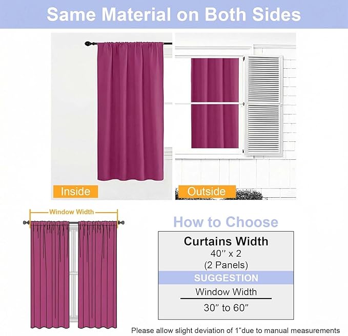 Simplebrand Ava Hot Pink Blackout Curtains for Bedroom 96 Inches Long 2 Panels, Solid Thermal Insulated, Energy Saving Nursery Window Treatment Curtains Blackout Drapes, W40 x L96 Inch, Hot Pink