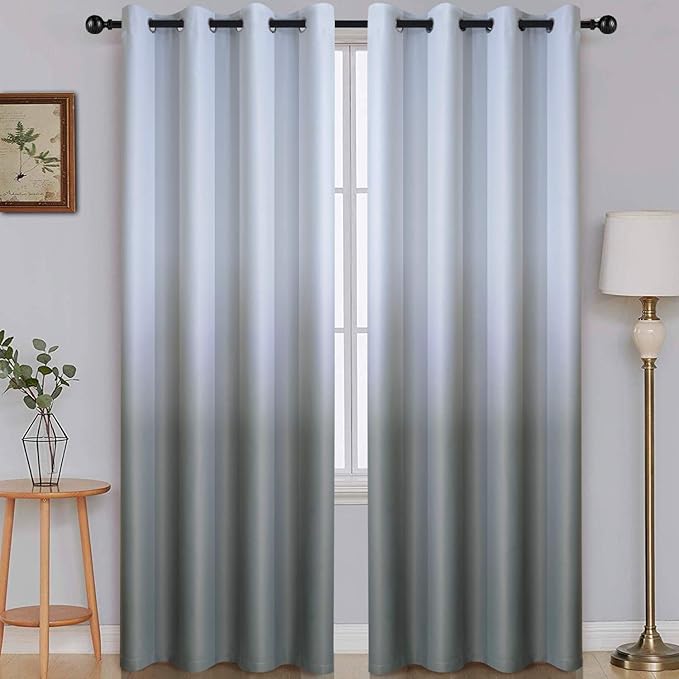 SimpleHome Ombre Room Darkening Curtains for Bedroom, Light Blocking Gradient Grey White to Gray Thermal Insulated Grommet Window Curtains/Drapes for Living Room,2 Panels, 52x96 inches Length