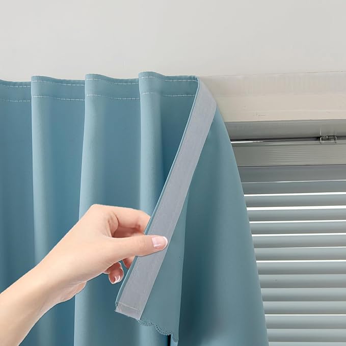 Self Adhesive Curtains, Black Out Shade for Window, Blackout Fabric Temporary Window Coverings Easy to Hang Curtains No Rod Needed, Use for Bedroom, Room, Kitchen, 47"W X 71"L, Lake Blue, 1 Panel