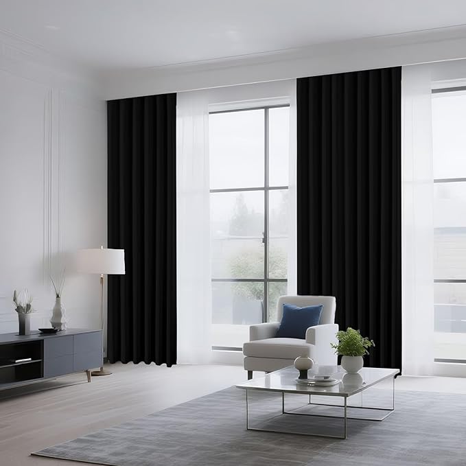 CUCRAF Black Blackout Curtains 84 inch Length 2 Panels Set, Rod Pocket Room Darkening Drapes for Bedroom Living Room, Insulated Thermal Light Blocking Window Curtain (W52 x L84 Inch)