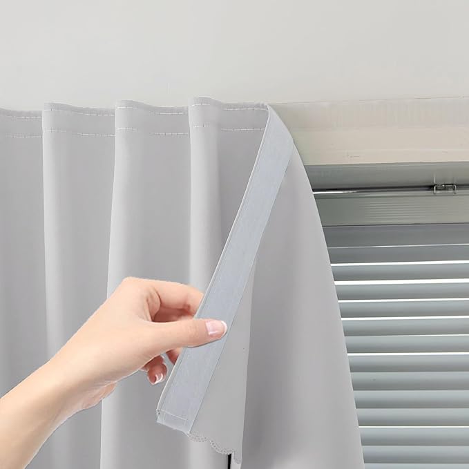 Blackout Curtains for Bedroom Sticky Curtain Blackout Window Cover Self Adhesive Curtains Rod No Drillng, 35" W X 79" L, Light Grey, 1 Panel